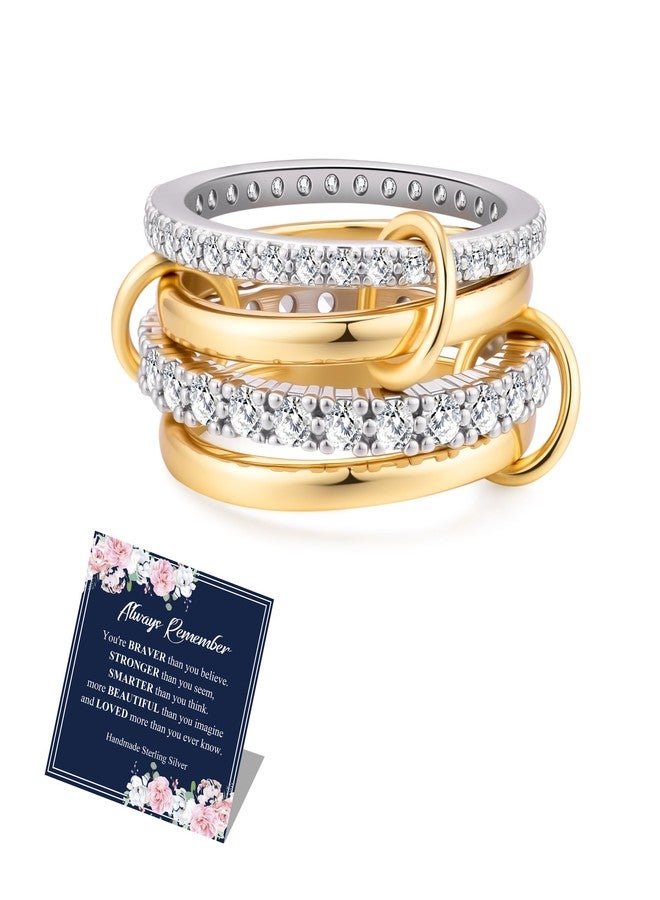 OOOPEL Gold Interlocking Stackable Rings for Women Non Tarnish Dainty Gold Silver Mixed Metals Stackable Interlocked Ring Set Minimalist Statement Rings for Women Hypoallergenic Jewelry Gifts - Image 1